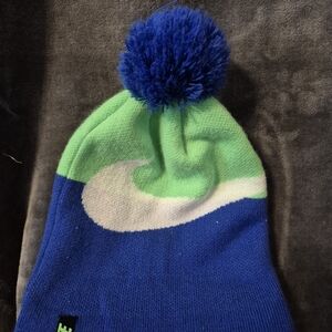 Nike Kids Blue and Green Beanie with Pom Pom Youth Size